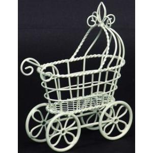 ワイヤーベビーカーＬ(白)/フラワーベース　花器　花びん　リース台　花材