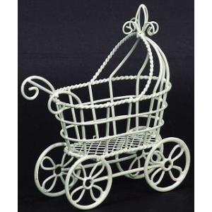 ワイヤーベビーカー白Ｓ/フラワーベース　花器　花びん　リース台　花材