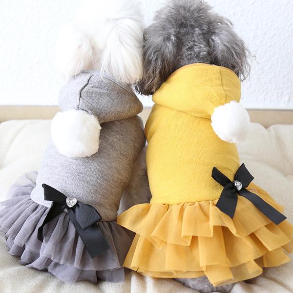 ドッグウェア 可愛いドッグウェア 犬服 ポンポン付フード付ワンピース
