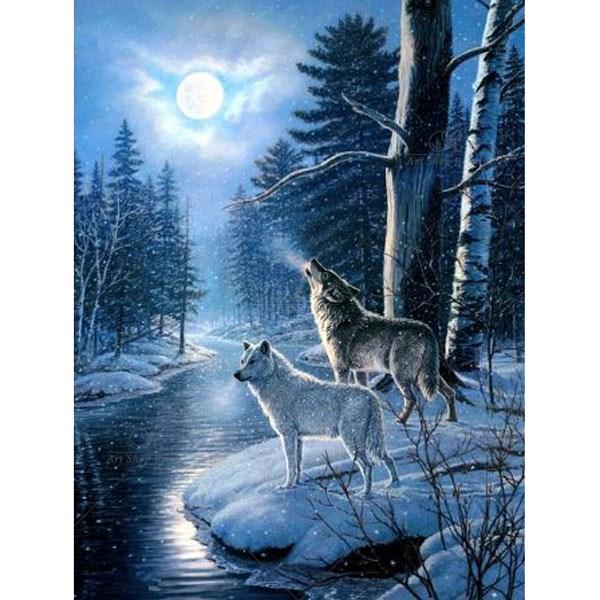 40cm×50cm ダイアモンドアート ダイアモンドクロスステッチ 手作りキット オオカミ 川 雪 ...