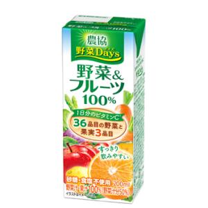 雪印　メグミルク　農協 野菜Days 野菜＆フルーツ100％ LL200ｍｌ×18本入　紙パック 送料無料　〔農協 野菜Days　野菜汁　果汁100％　野菜ジュース〕｜plusin