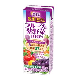 雪印　メグミルク　農協 野菜Days フルーツ＆紫野菜100％ LL200ｍｌ×18本入　紙パック　...