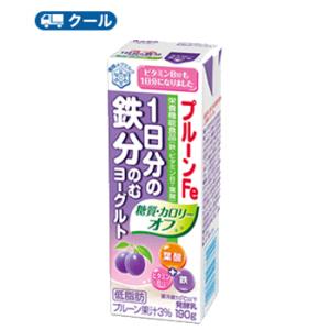 雪印　メグミルク　プルーンFe 1日分の鉄分のむヨーグルト　糖質・カロリーオフ190g×18本【クール便】送料無料　鉄・ビタミンB12、葉酸｜plusin