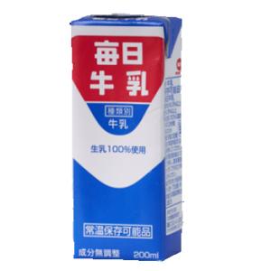 毎日牛乳(常温保存可能品)　200ml× 24本入　紙パック〔牛乳 生乳100％ ミルク milk ...