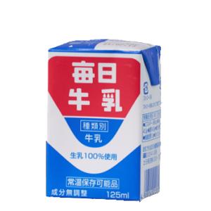 毎日牛乳(常温保存可能品)　125ml× 24本入/6ケース　紙パック〔牛乳 生乳100％ ミルク milk みるく 毎日牛乳〕｜plusin