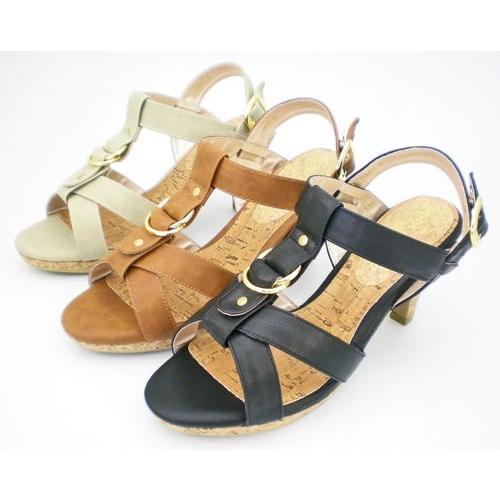 大人可愛いベルトデザイン コルクヒールプラットフォームサンダル