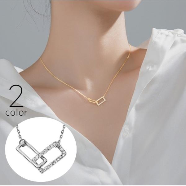ネックレス ペンダント レディース 女性 アクセサリー 首飾り ラインストーン スクエア 四角 ゴー...