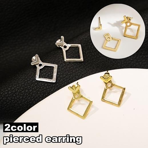 スタッドピアス バックキャッチピアス アクセサリー レディース 女性用 ひし形 シルバーカラー ゴー...