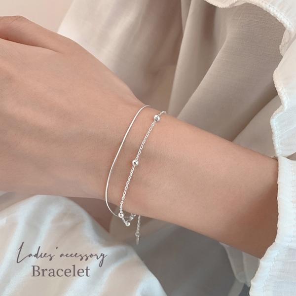 ブレスレット 2連 アクセサリー レディース 女性 腕輪 華奢 シンプル かわいい おしゃれ 上品 ...
