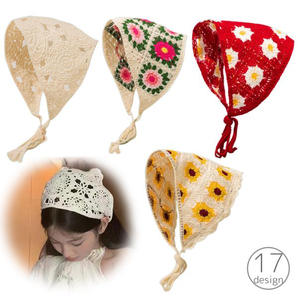 バブーシュカ ヘッドスカーフ バンダナ ニット レディース 女性 ヘアアクセサリー ヘッドドレス 三...