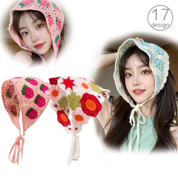 バブーシュカ ヘッドスカーフ バンダナ ニット レディース 女性 ヘアアクセサリー ヘッドドレス 三...