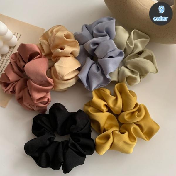 シュシュ レディース ヘアアクセサリー ヘアゴム 髪飾り 髪留め サテン調 ヘアアレンジ 無地 単色...
