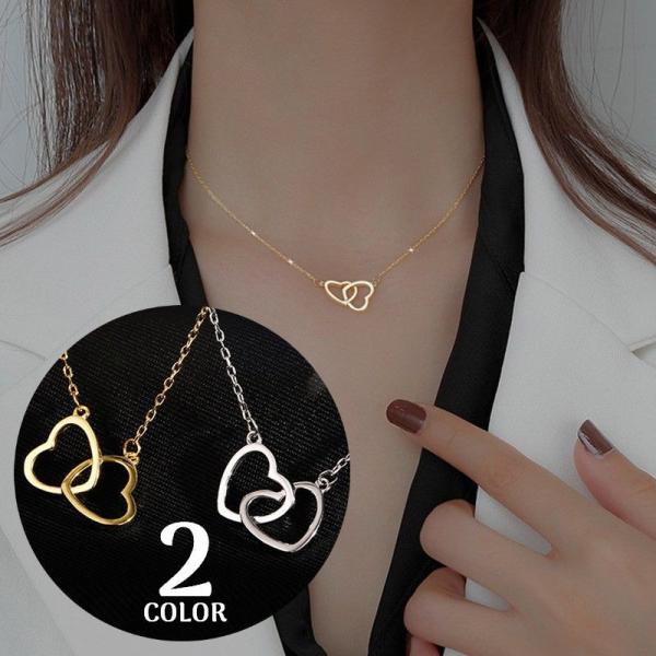 ネックレス ペンダント レディース アクセサリー チェーン チャーム ダブルハート 華奢 おしゃれ ...