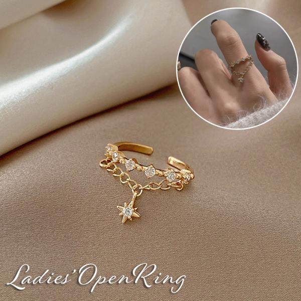 指輪 オープンリング アクセサリー レディース 女性用 スター 星 チェーン ラインストーン キラキ...