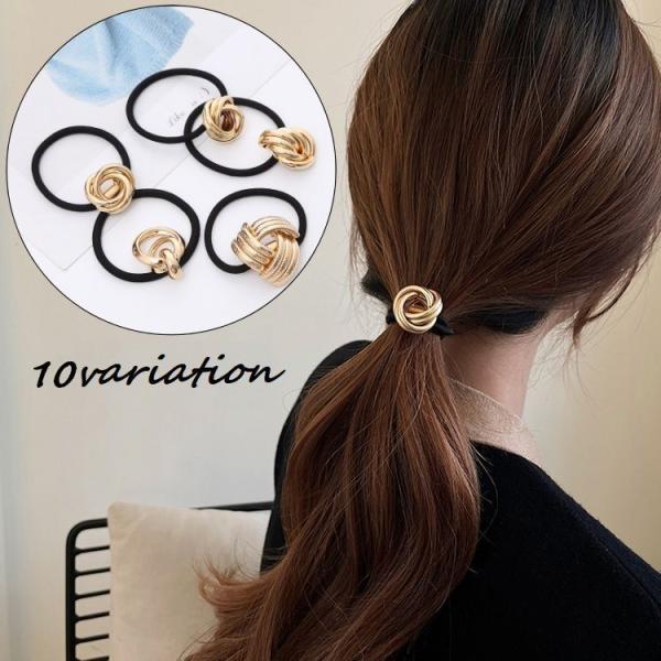 ヘアゴム 髪ゴム レディース 女性 ヘアアクセサリー メタル モチーフ ゴールドカラー シンプル 存...