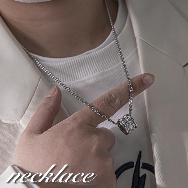 ネックレス ペンダント 男女兼用 ユニセックス アクセサリー チェーン リング風モチーフ ラインスト...