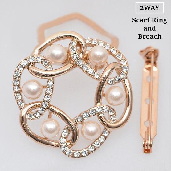 スカーフリング 2way ブローチ レディース アクセサリー ラインストーン フェイクパール おしゃ...