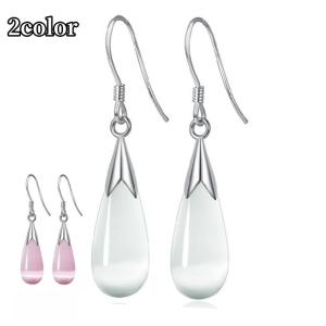 フックピアス レディース 女性用 アクセサリー シルバーカラー 揺れる カラーストーン ドロップ 雫 しずく ホワイト 白 大人可愛い 存在感 耳飾り