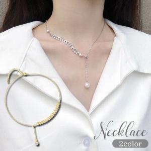 送料無料 パール リボン ネックレス ローズゴールド 真珠 : YIYI店