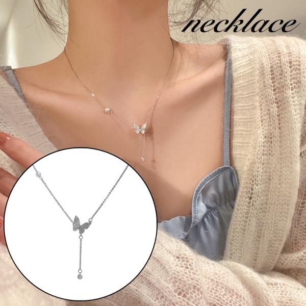 ネックレス ペンダント レディース 女性 アクセサリー 首飾り ラインストーン キラキラ 蝶 シルバ...