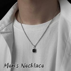 ネックレス メンズ ステンレス 男性 シンプル プレート 格子模様 市松