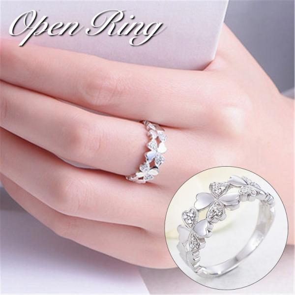 オープンリング 指輪 レディース 女性 アクセサリー クローバー ラインストーン キラキラ シルバー...