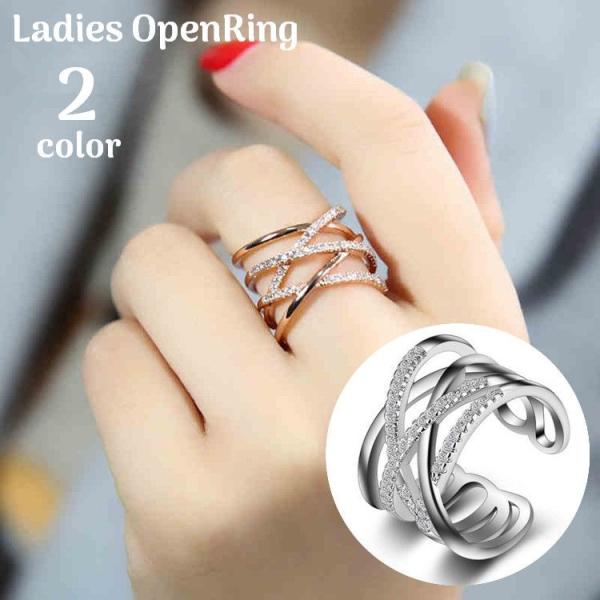指輪 オープンリング レディース アクセサリー ファッションリング クロス ラインストーン 女性用 ...