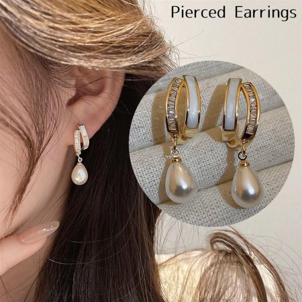 ピアス ハーフフープピアス レディース アクセサリー 耳飾り 揺れる 上品 きれいめ フェイクパール...