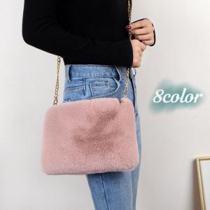 ショルダーバッグ ハンドバッグ レディース 女性用 カバン ファー スクエア 四角 チェーン 取り外し 2WAY 肩掛け かわいい おしゃれ ファスナ