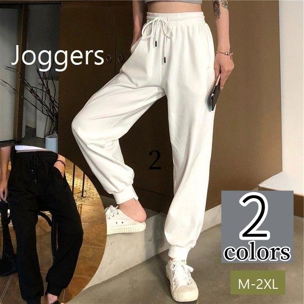 ジョガーパンツ ロングパンツ レディース ドロストパンツ ウエストゴム ゆったり カジュアル ハイウ...