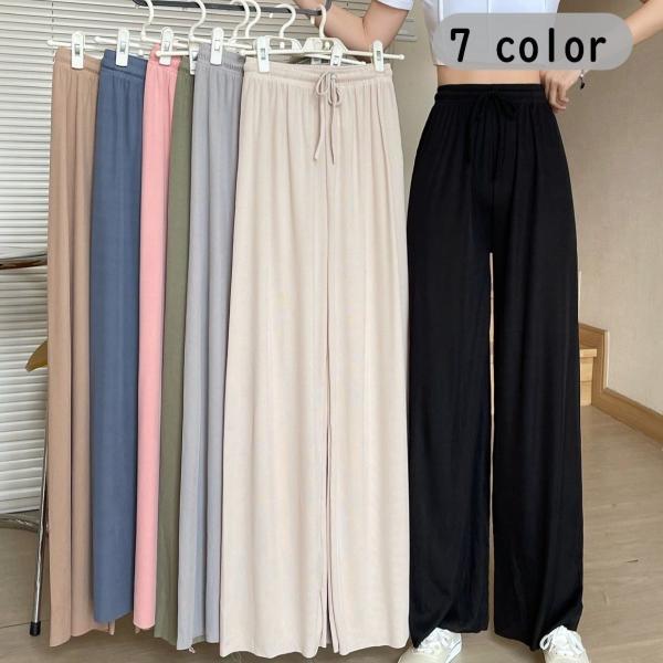 ロングパンツ ワイドパンツ イージーパンツ レディース ボトムス 長ズボン ウエストゴム 無地 単色...