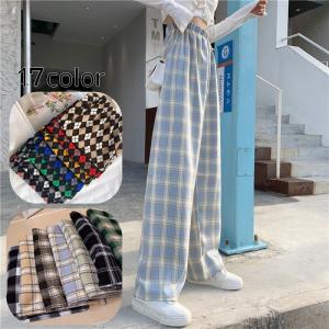 ロングパンツ ワイドパンツ 薄手 レディース 婦人服 ボトムス 長ズボン チェック柄 タイダイ柄 ウエストゴム ハイウエスト ゆったり 幅広 おしゃれ｜plusnao