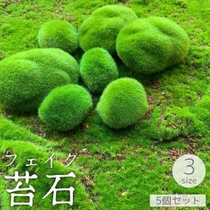 フェイク苔石 5個セット 苔玉 石 岩 コケリウム テラリウム ふさふさ 草 緑 人工植物 フェイクグリーン イミテーション リアル インテリアアイテ