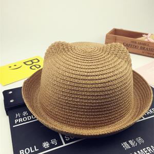 麦わら帽子 キッズ 女の子 耳付き 猫耳 夏 ...の詳細画像2