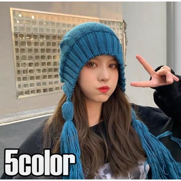ニット帽 レディース 女性 秋冬 タッセル フリンジ ビーニー 無地 かわいい あったか おしゃれ ...