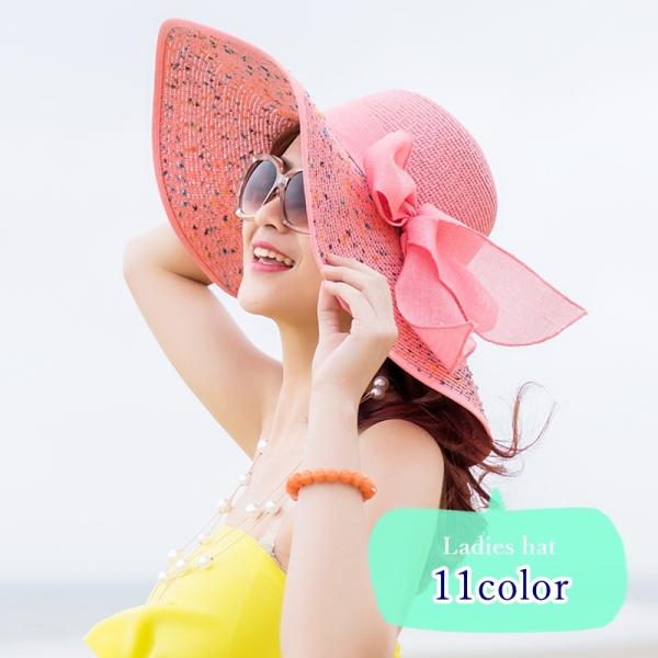 女優帽 麦わら帽子 ストローハット レディース 女性 ファッション雑貨 つば広帽 大きめ リボン ド...