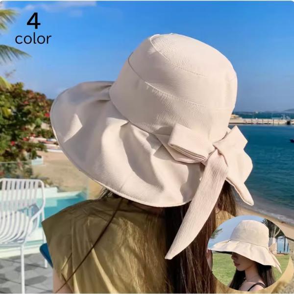 女優帽 帽子 つば広 ハット レディース 女性 婦人 ぼうし リボン 紫外線対策 UV対策 日除け ...