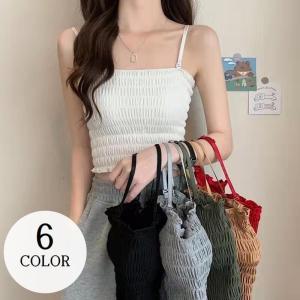 ブラトップ キャミソール カップ付きインナー レディース 女性用 下着 肌着 ショート丈 シャーリング フリル トップス ソリッドカラー 可愛い おし