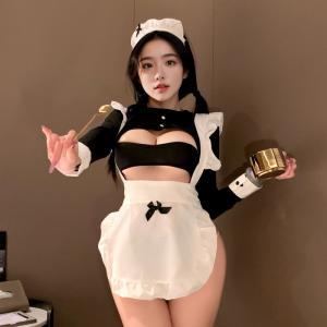 コスプレ衣装 メイド服 女性用 長袖 超ミニ丈...の詳細画像4