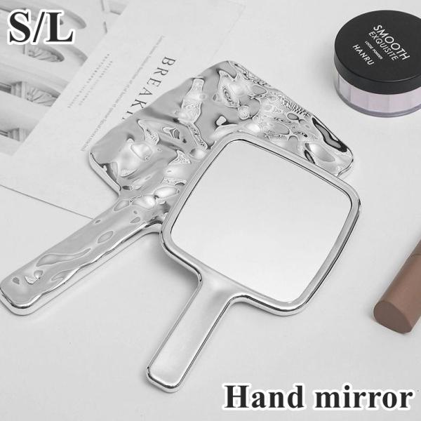手鏡 ハンドミラー 手持ち 女性 レディース メイク道具 携帯 化粧直し ウェーブ 波模様 メタル調...