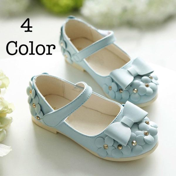 ストラップシューズ ワンストラップシューズ 靴 子供靴 リボン 花 フラワー フラットシューズ フォ...