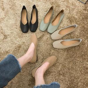 パンプス 靴 ぺたんこ スクエアトゥ ローヒー...の詳細画像1