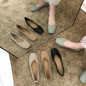 パンプス 靴 ぺたんこ スクエアトゥ ローヒー...の詳細画像2