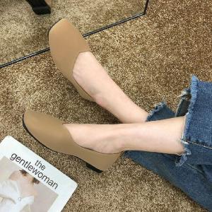 パンプス 靴 ぺたんこ スクエアトゥ ローヒー...の詳細画像4