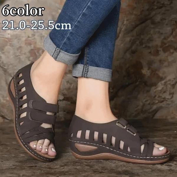 ストラップサンダル レディース 女性 婦人 サンダル フラットソール ローヒール マジック テープ ...