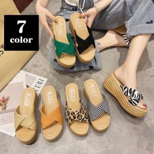 厚底サンダル ミュールサンダル レディース ウェッジソール プラットフォーム オープントゥ 履物 女性用 履きやすい フェイクレザー ツイストベルト