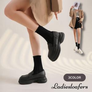 ローファー 厚底 靴 レディース 女性用 くつ スリッポン レインシューズ シューズ シンプル 可愛い おしゃれ デイリー お出掛け 婦人用 ブラック