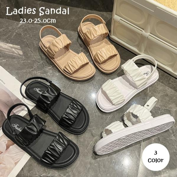 ストラップサンダル スリッパ ぺたんこ レディース 女性 婦人 ゴムベルト プラットフォーム ストラ...