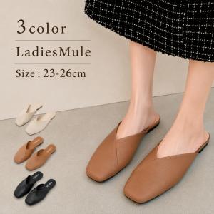 ミュール フラットサンダル フラットシューズ つっかけサンダル スリッパ ぺたんこ靴 レディース 女性 スクエアトゥ ヒールなし ノーヒール フェイク