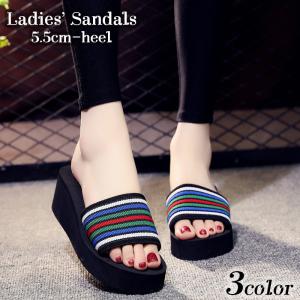 サンダル 厚底 レディース 女性用 ビーチサンダル フラットソール 5.5cmヒール 太ベルト 靴 くつ シューズ つっかけ カジュアル おしゃれ ボ